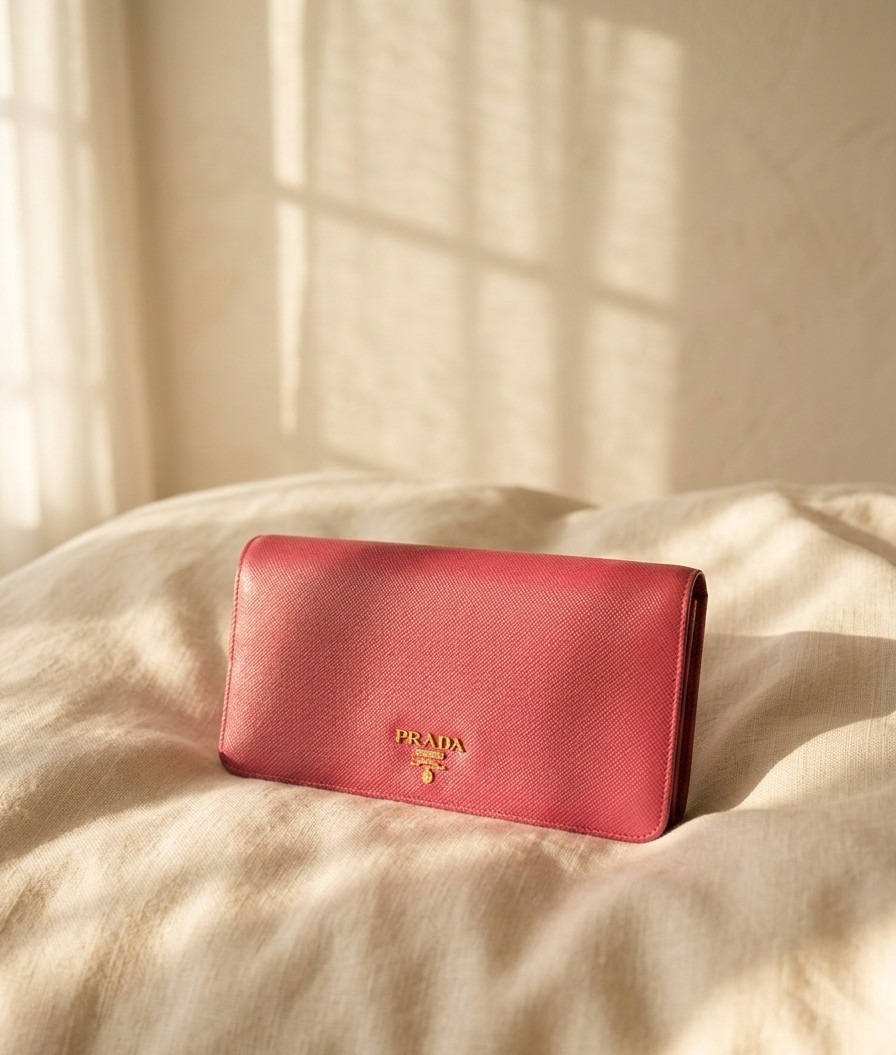 Prada Pink Saffiano Leather Wallet on Chain